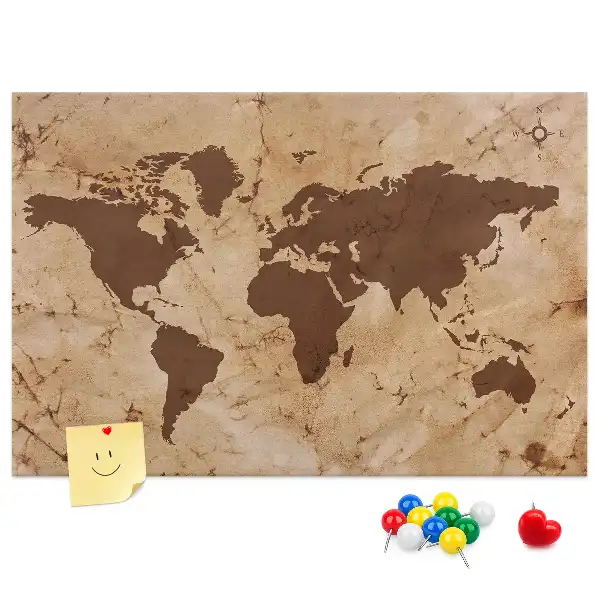 Vintage world map cork memo board