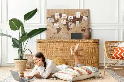 Vintage world map cork memo board
