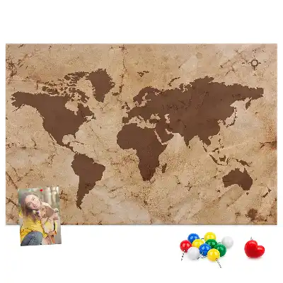 Vintage world map cork memo board