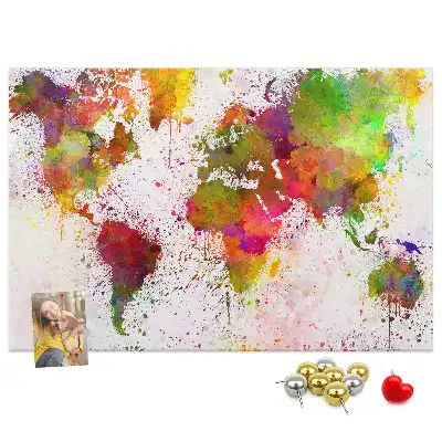 Printed Cork Memo Board Watercolor world map