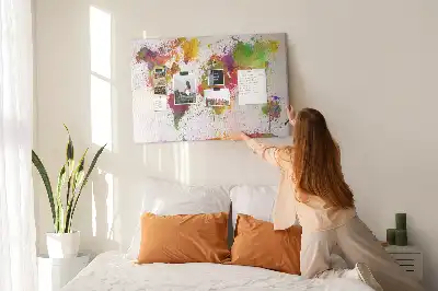 Printed Cork Memo Board Watercolor world map