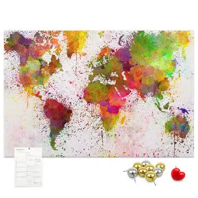 Watercolor World Map Printed Cork Memo Board