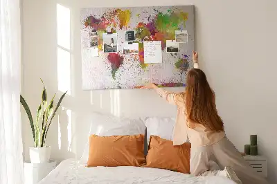 Printed Cork Memo Board Watercolor world map