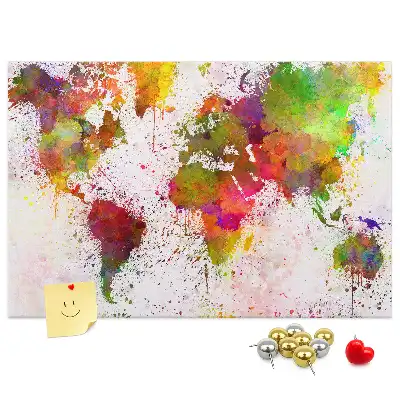 Printed Cork Memo Board Watercolor world map