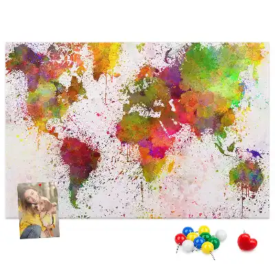 Printed Cork Memo Board Watercolor world map