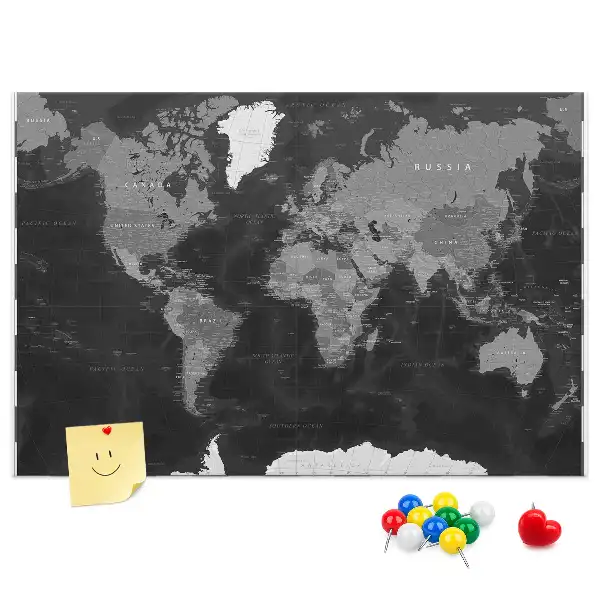 Printed Black World Map Cork Memo Board