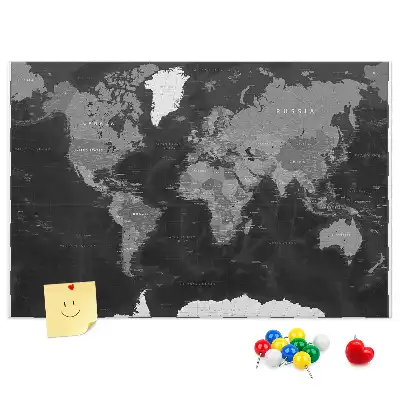Printed Black World Map Cork Memo Board