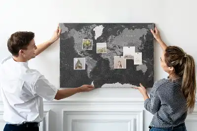 Printed Black World Map Cork Memo Board