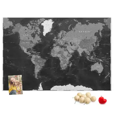 Printed Black World Map Cork Memo Board