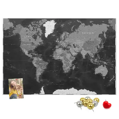 Printed Black World Map Cork Memo Board