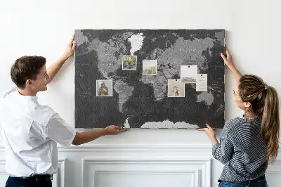 Printed Black World Map Cork Memo Board