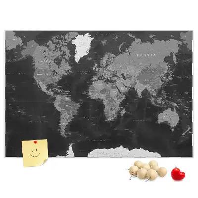 Printed Cork Memo Board Black world map