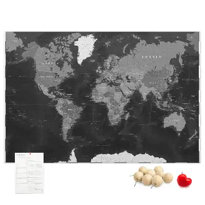 Printed Black World Map Cork Memo Board