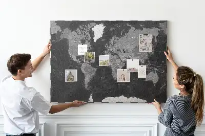 Printed Cork Memo Board Black world map