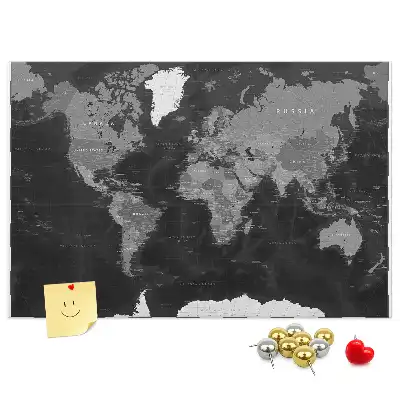 Printed Cork Memo Board Black world map