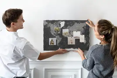 Printed Cork Memo Board Black world map