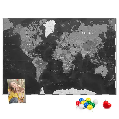 Printed Black World Map Cork Memo Board