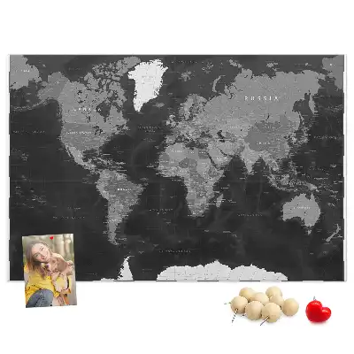 Printed Black World Map Cork Memo Board