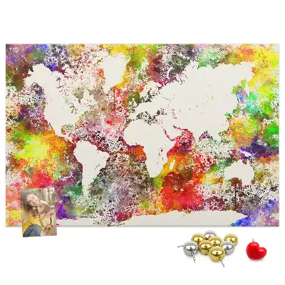 Watercolor World Map Printed Cork Board