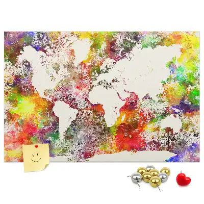 Watercolor World Map Printed Cork Board