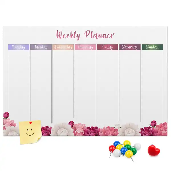 Floral Printed Cork Weekly Planner Memo Board