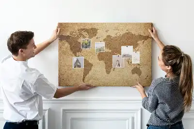 Vintage World Map Printed Cork Board