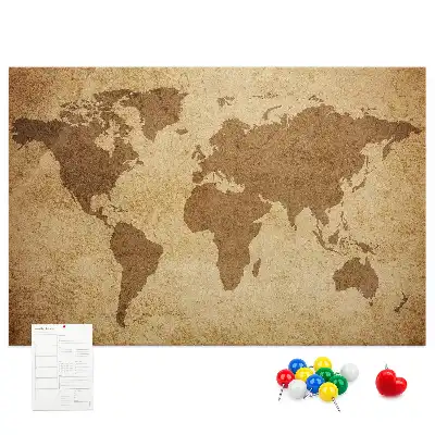 Vintage World Map Printed Cork Board