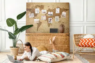 Vintage World Map Printed Cork Board
