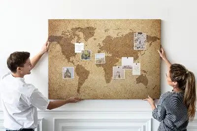 Vintage World Map Printed Cork Board