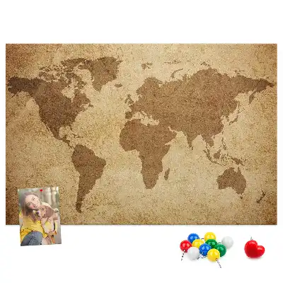 Vintage World Map Printed Cork Board