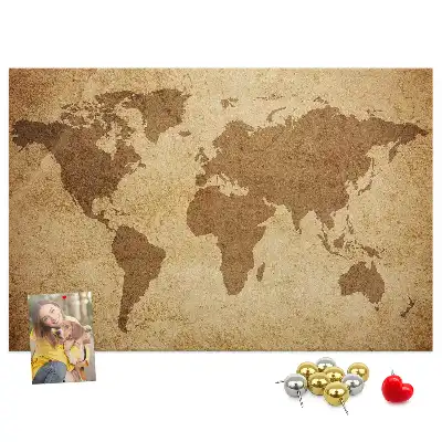 Vintage World Map Printed Cork Board