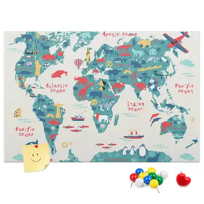 Pictorial world map cork memo board
