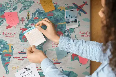 Pictorial world map cork memo board
