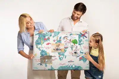 Pictorial world map cork memo board