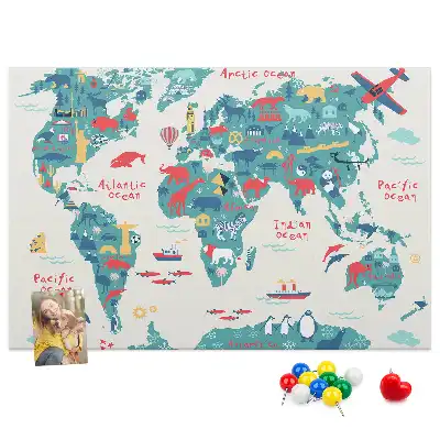 Pictorial world map cork memo board