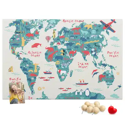 Pictorial world map cork memo board