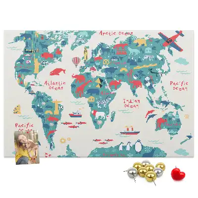 Pictorial world map cork memo board
