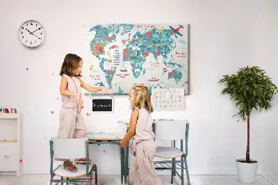 Pictorial world map cork memo board
