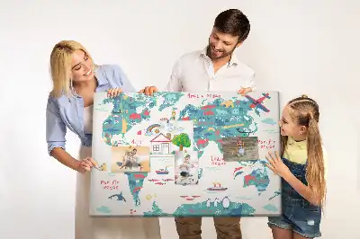 Pictorial world map cork memo board
