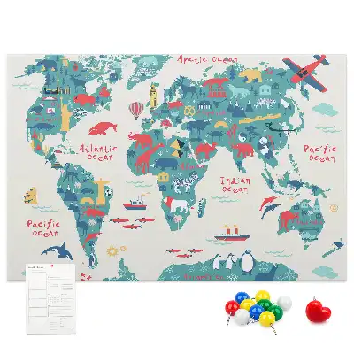 Pictorial world map cork memo board