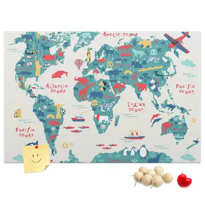 Pictorial world map cork memo board