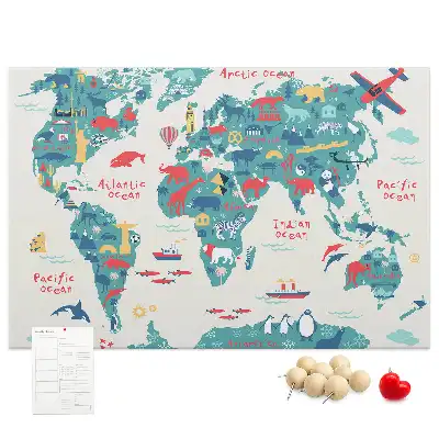 Pictorial world map cork memo board