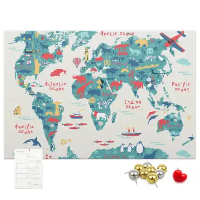 Pictorial world map cork memo board