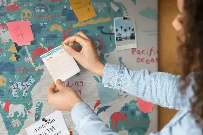 Pictorial world map cork memo board