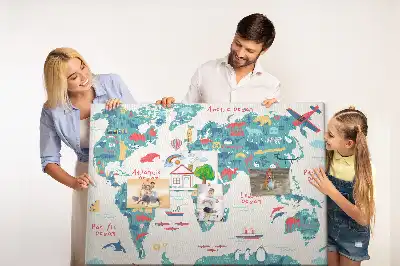 Pictorial world map cork memo board