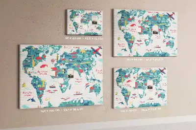 Pictorial world map cork memo board