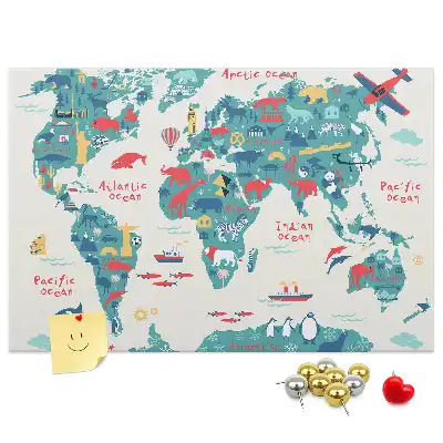 Pictorial world map cork memo board