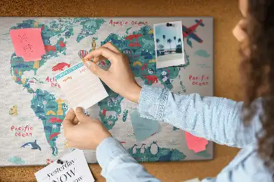 Pictorial world map cork memo board