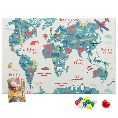 Pictorial world map cork memo board