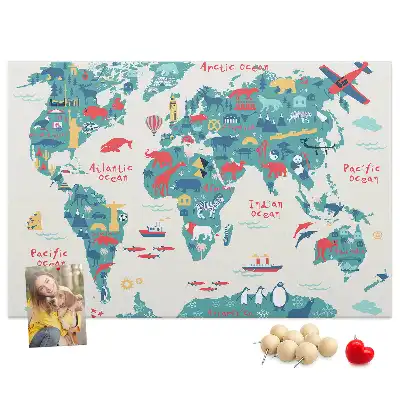 Pictorial world map cork memo board